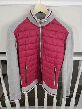 Moose Knuckles Quilted Red & Gray Bomber Jacket